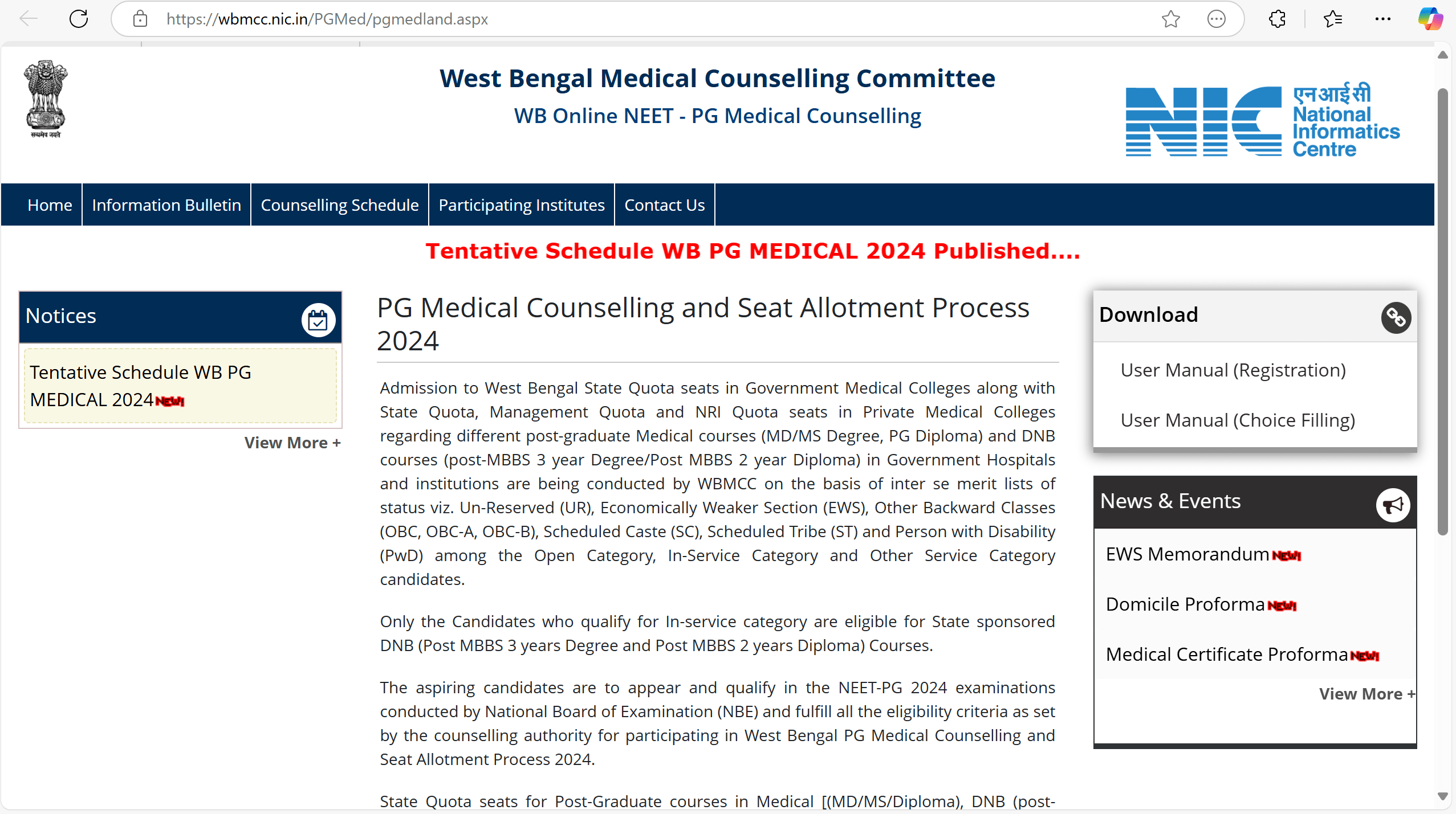 West Bengal neet pg counselling 2024